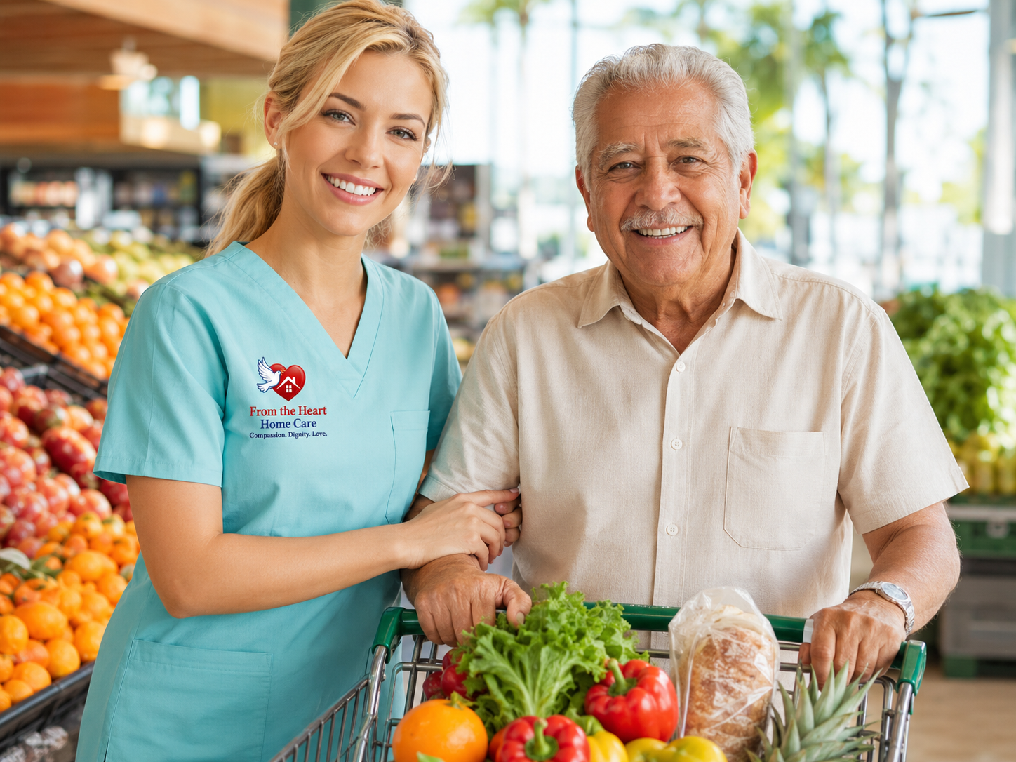 Caregiver helping senior unpack grocery bags